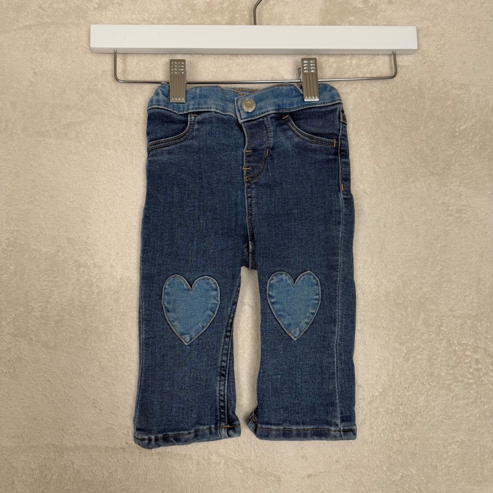 HM Baby Girls Blue Denim Heart Patch Jeans Adjustable Waist 9M 6-9 Months